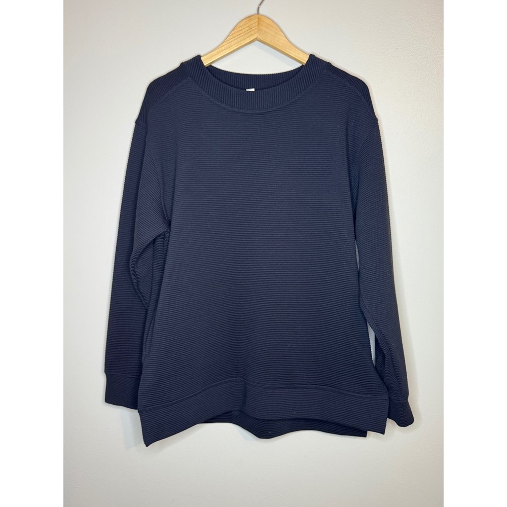 Zella Ribbed Pullover Sweatshirt Black Long Sleeve NWT Size S‎